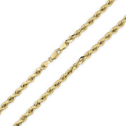 Close-up of 10k yellow gold diamond-cut rope chain showing lobster clasp on white.