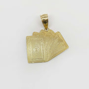 Back view of a 10k yellow gold Royal Flush playing cards pendant charm.