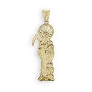 10k solid yellow gold Santa Muerte grim reaper owl charm pendant isolated on white