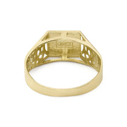 Interior of an 8.0mm gold initial ring displaying the hollow back and engraving