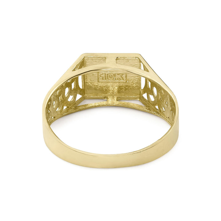 Interior of an 8.0mm gold initial ring displaying the hollow back and engraving