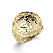 10k gold Classic World Is Yours round ring for men on white background.