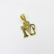 10k gold crown cursive initial 'M' pendant on a plain white background.