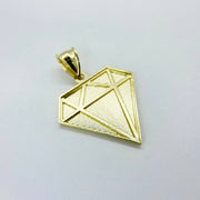 Back view of 10k gold diamond-shaped pendant showing hollow reverse setting.