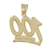 Smooth solid 10k yellow gold flat back of the "100" pendant against white.