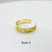 10k Gold Dainty Toe Ring with intricate design on a white background