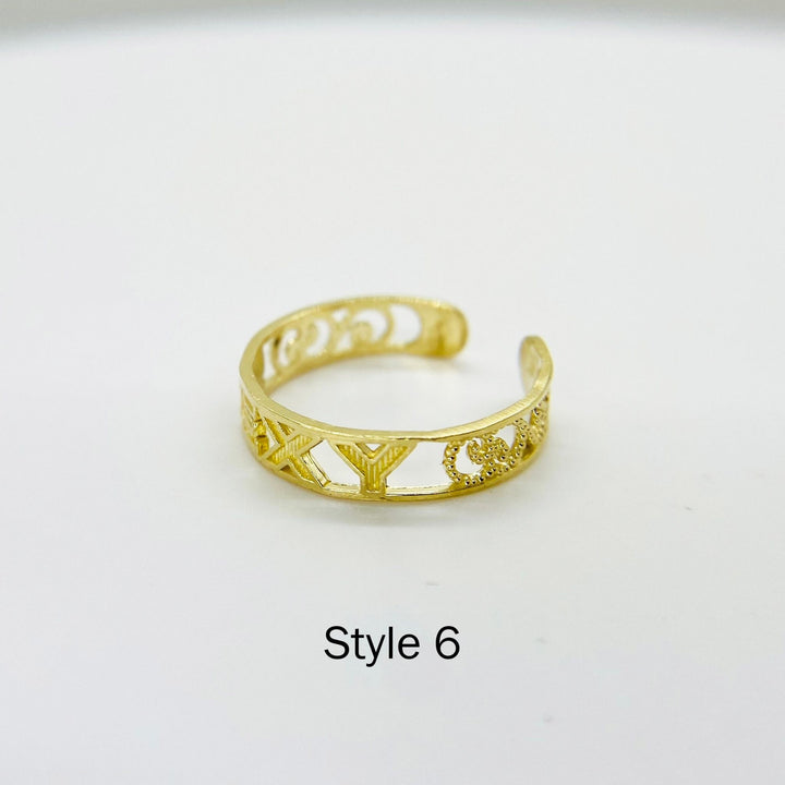 10k Gold Assorted Dainty Toe Ring with letter x and y design