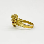 10k Gold Bighorn Sheep Red Eye ring side view on a white background
