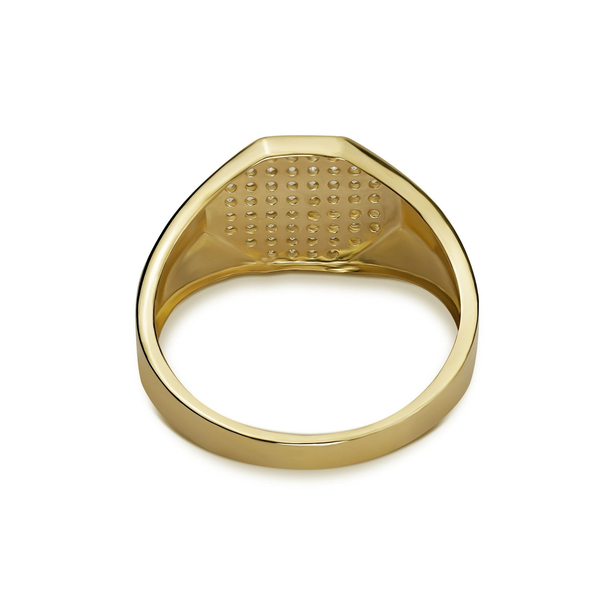Inside band and back view of men's 10k gold hexagon signet ring.