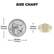 10k gold bling oval signet rollie ring size chart comparing dimensions to a US quarter.