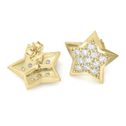 Front and back view of 10k gold star stud earrings with clear cubic zirconia.