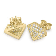 Side and back view of 10k gold diamond-shaped earrings showing the post.