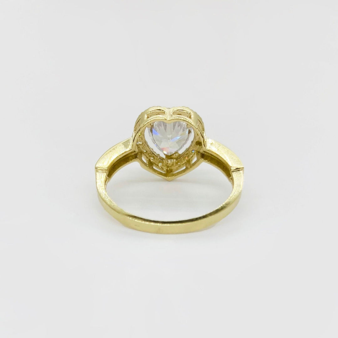 10k Gold ring with a heart-shaped cubic zirconia back view on a white background