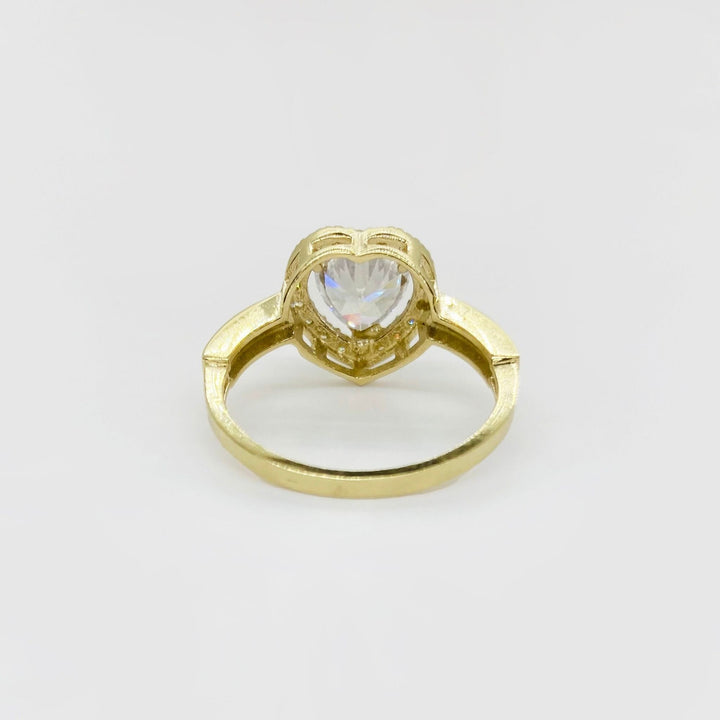 10k Gold ring with a heart-shaped cubic zirconia back view on a white background