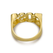 Back view of gold BOSS ring showing textured interior pattern on white background.