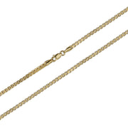 Close-up of 10k yellow gold solid box chain showing lobster clasp and link texture.