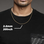 20-inch model fit view of a 10k solid yellow gold Cuban curb chain necklace in a 2.5mm width