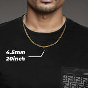 20-inch model fit view of a 10k solid yellow gold Cuban curb chain necklace in a 4.5mm width