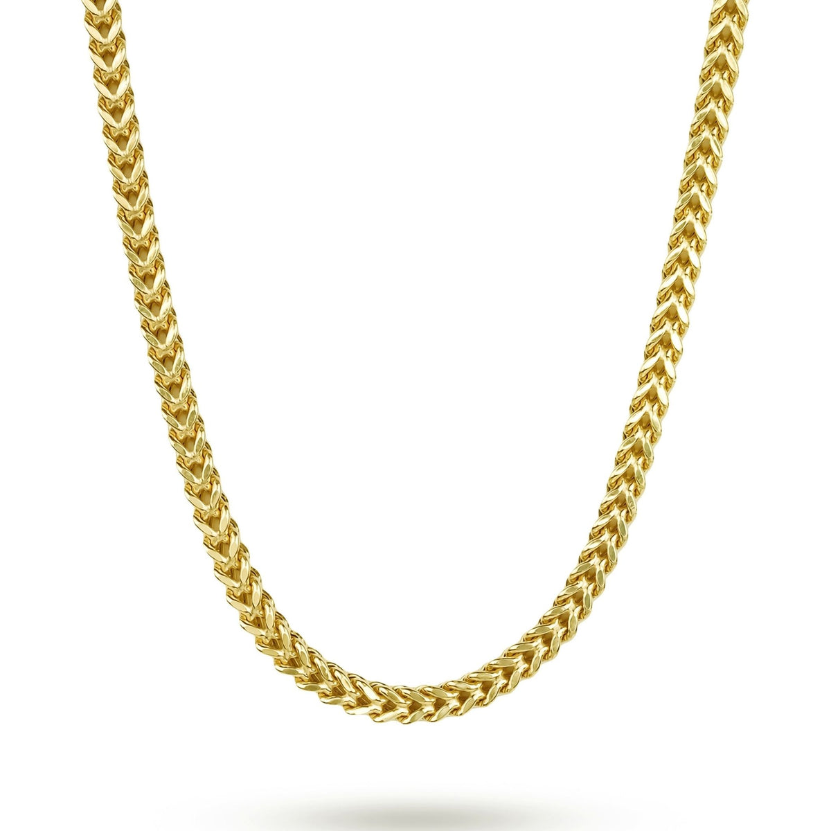 10k yellow gold hollow classic Franco chain necklace displayed on a plain white background.