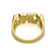 Back view of gold KING ring showing textured interior pattern on white background