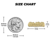 Size chart displaying the 25.0mm gold horizontal Last Supper earring with a quarter.