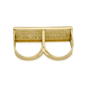 Rear view of a 10k yellow gold classic Last Supper two-finger ring showing dual bands.