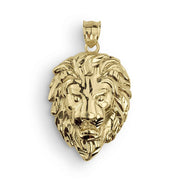 Polished 10k yellow gold lion head pendant with a detailed mane and secure bail.