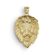 Detailed 10k yellow gold lion pendant with textured mane and polished top bail.