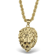 Angled view of the 10k yellow gold lion head pendant showcasing its polished depth.