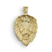 Rear view of a 10k yellow gold lion head pendant isolated on white background.