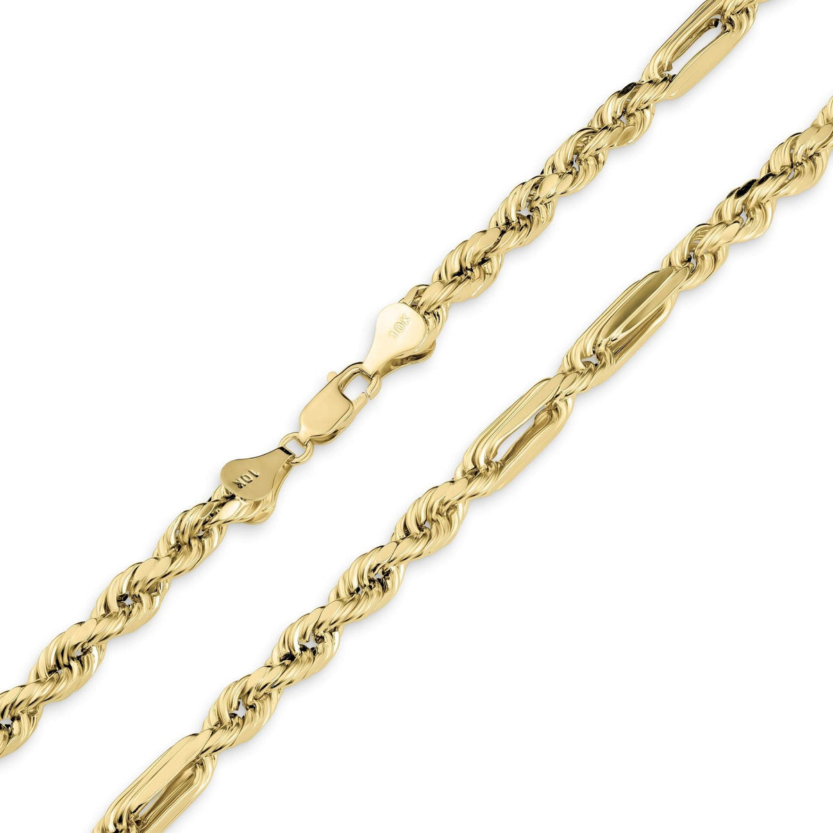 Close-up of a 10k yellow gold classic Milano chain showing the lobster clasp closure.