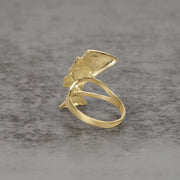 Back view of a 10k gold classic Nefertiti ring showing the inner band on stone.