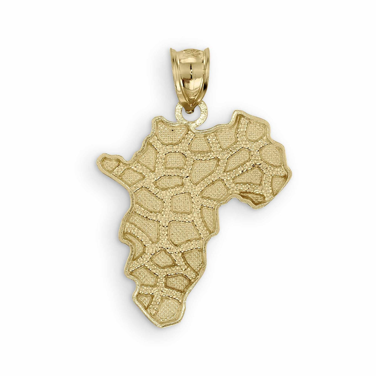 Back view of the 10k Gold Classic Nugget Africa Map Pendant showcasing its smooth reverse finish and polished bail.