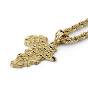 10k Gold Classic Nugget Africa Map Pendant on a twisted rope chain against a white background.