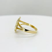 10k gold nugget ring with diamond-cut finish, close-up detail view