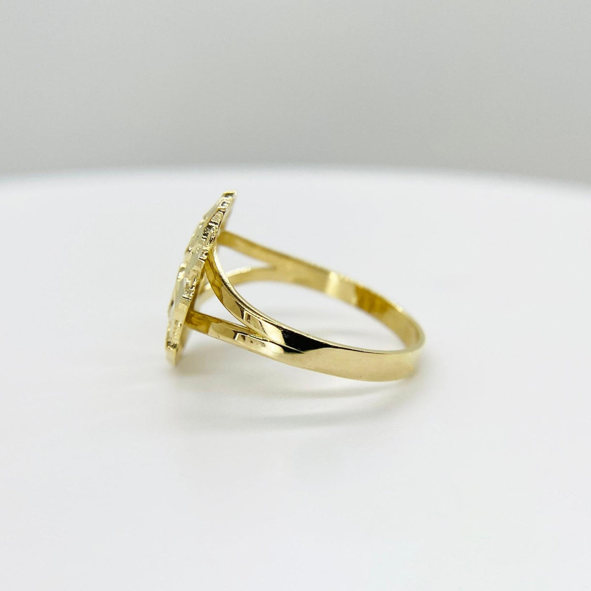 10k gold nugget ring with diamond-cut finish, close-up detail view