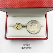 Small size 10k gold nugget ring on white background, 12mm nugget width