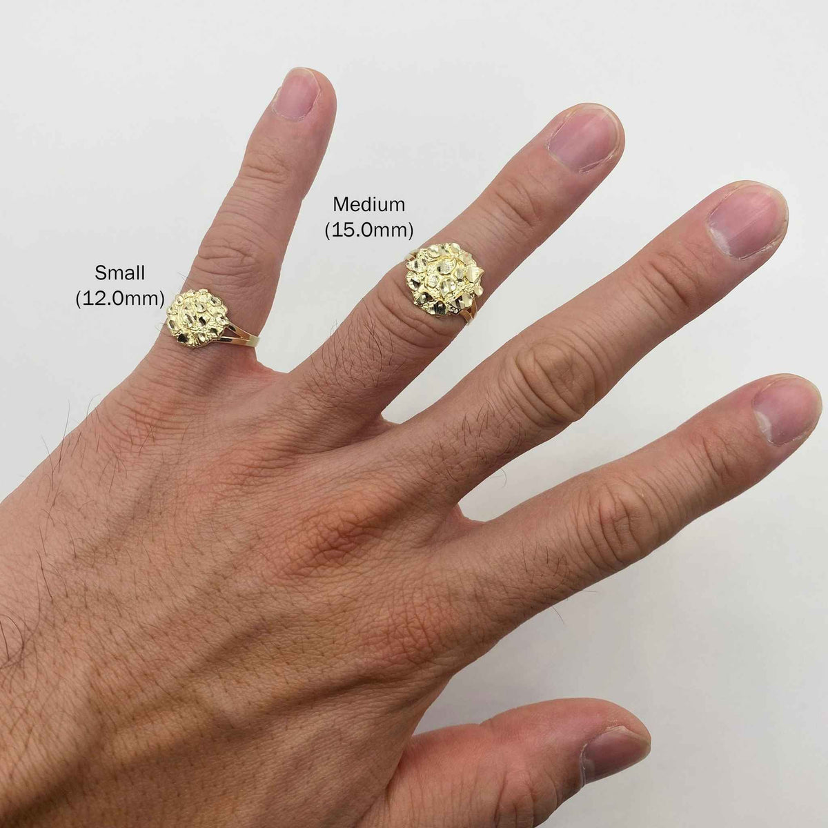 10k gold classic nugget ring worn on finger, lifestyle shot
