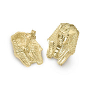 Pair of 10k gold Pharaoh stud earrings showing both front and back views.