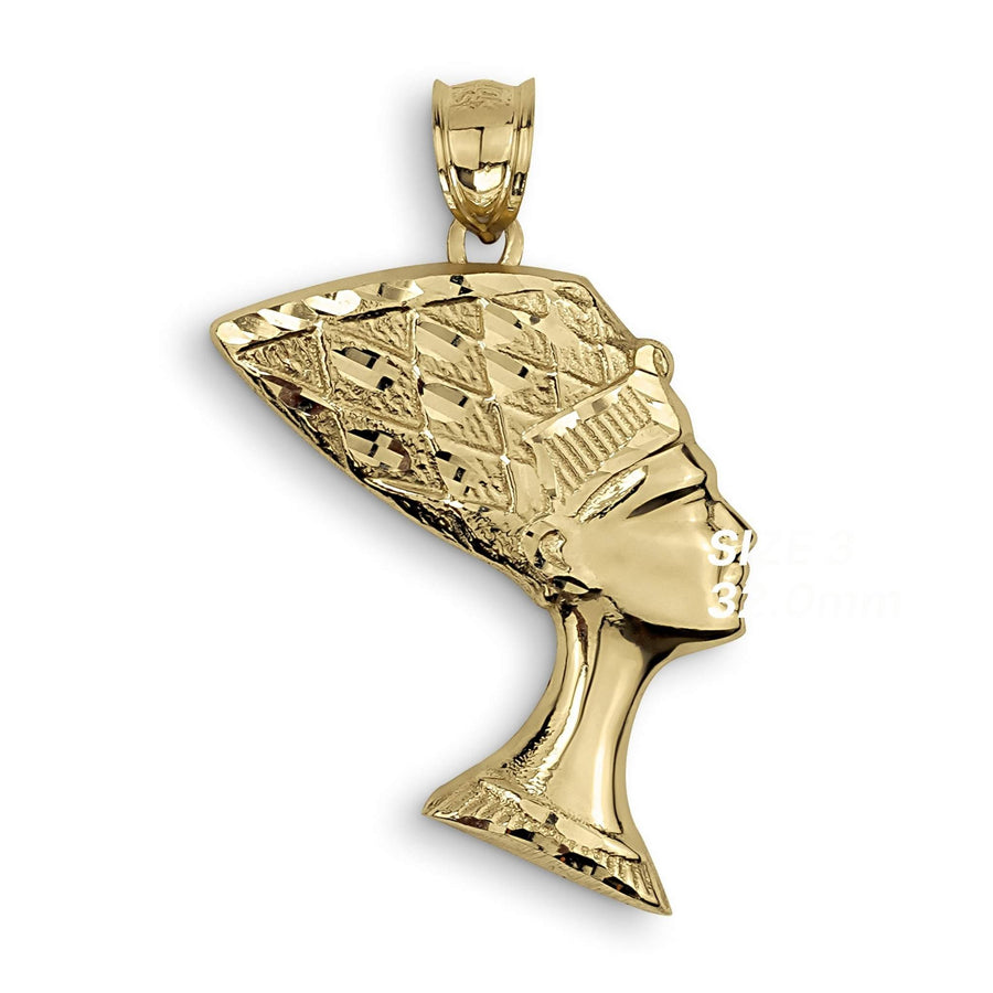 Polished yellow gold pendant featuring the iconic profile silhouette of Queen Nefertiti.