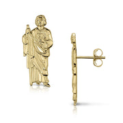 Front and side profile of 10k gold classic San Judas stud earrings.