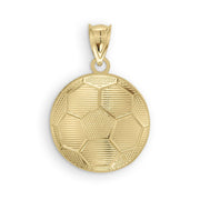 Product photo of the 10k Gold Classic Soccer Ball Pendant showing a close-up of the front design.