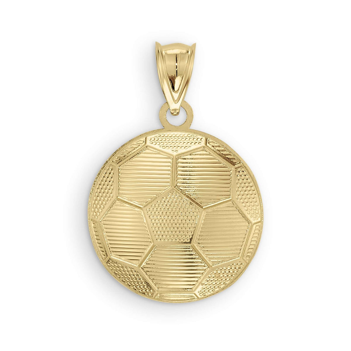 Product photo of the 10k Gold Classic Soccer Ball Pendant showing a close-up of the front design.
