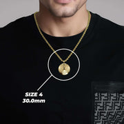 Size 4 30.0mm 10k gold classic soccer ball pendant necklace on a model.