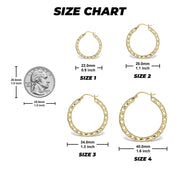 Size chart comparing four Turkish hoop earring sizes against a U.S. quarter for scale.