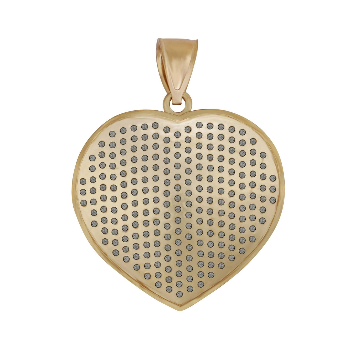 10k yellow gold convex heart pendant showing the smooth, polished back and bail.