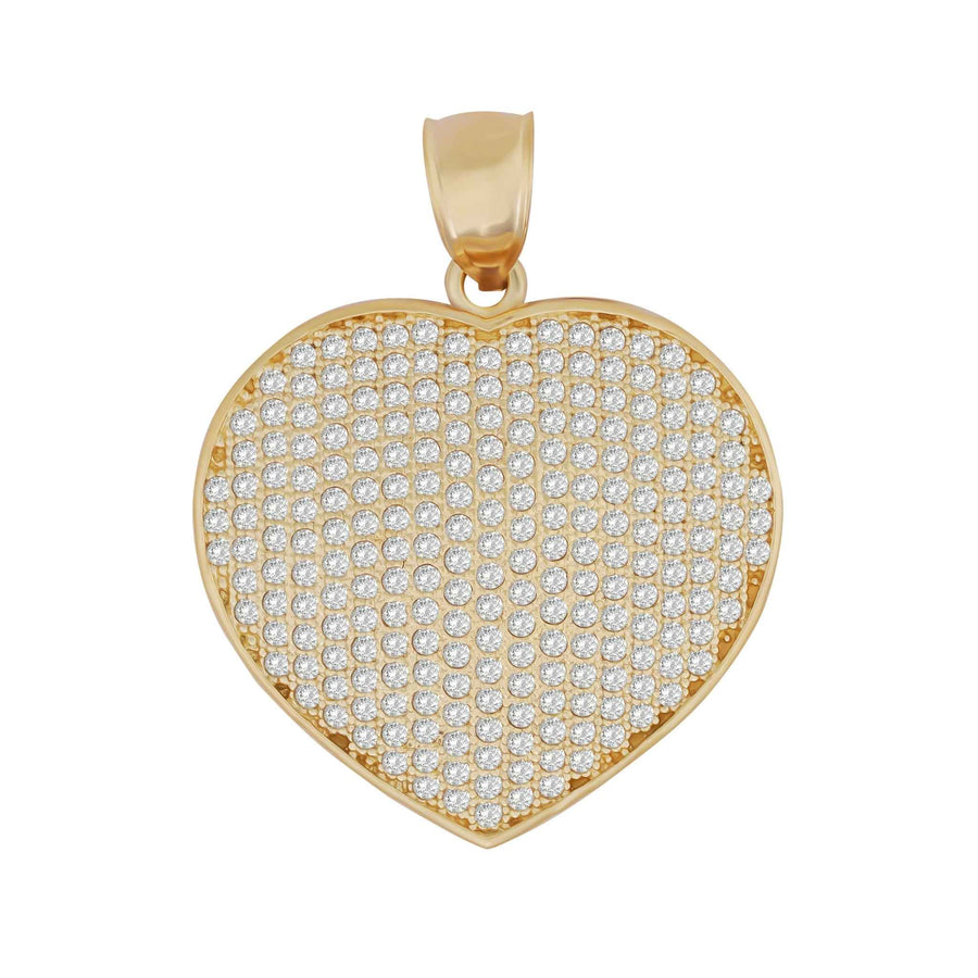 10k yellow gold convex heart pendant completely pavé-set with sparkling cubic zirconia stones.