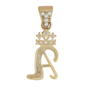 10k yellow gold cursive initial "A" pendant, back view showing a hollow polished finish.