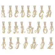 Complete set of 10k yellow gold cursive initial pendants from A to Z with crown details.