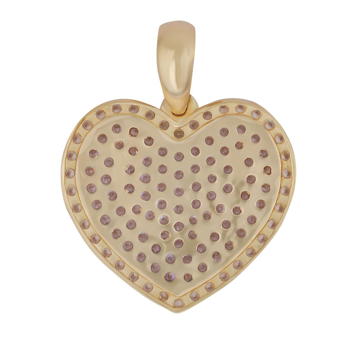 A heart-shaped yellow gold pendant with a solid polished back and a bail.